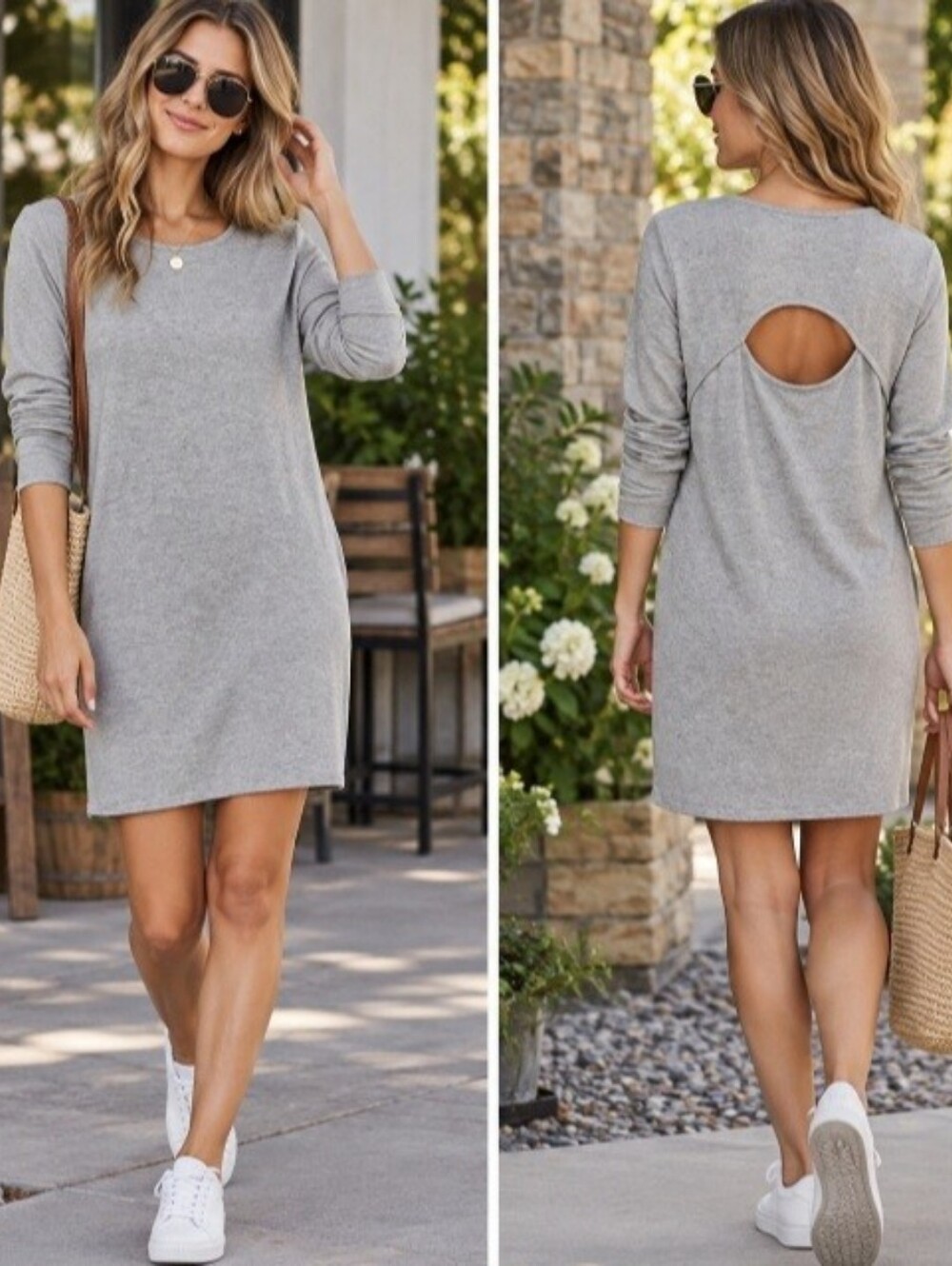 Athleta Gray Long Sleeve Cut Out Dress NWOT Size XS Casual Athleisure